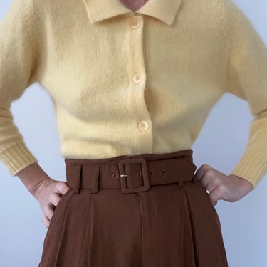 vintage pale yellow angora wool blend cardigan size medium 