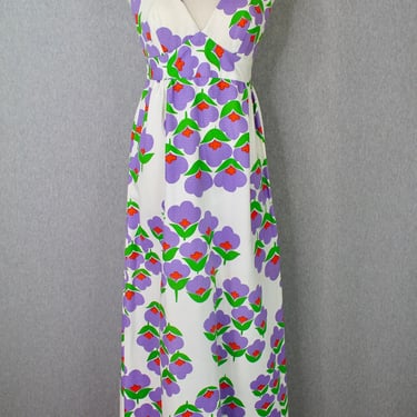 1970s Mod Floral Halter Dress - Tribute by Malia - Resort Wear - Summer Maxi 