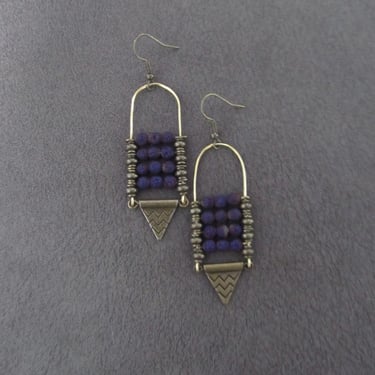 Lava rock chandelier earrings bronze and purple 