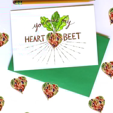 You make my Heart BEET Enamel Pin Watercolor Greeting Card + Envelope