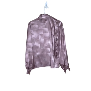 Vintage Alexandria Mauve Purple Shiny Satin Secretary Button Up Blouse, Size 10 