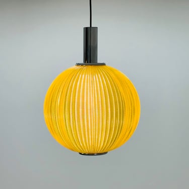 Space age ball yellow plastic pendant lamp Germany 1970s 