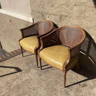 Pair of Vintage Leather & Cane Chairs