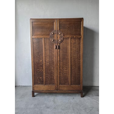 Massive Antique European Tiger Oak Armoire Wardrobe Cabinet 