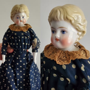 Antique Blonde Lowbrow China Doll - Antique German Dolls - Collectible Dolls 15.5