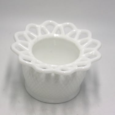 vintage Imperial Glass Diamond Point Milk Glass Bowl with Lace edge 