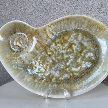 Vintage MCM large greens drip glaze divided kidney shape platter plate 16”X 5-10” x 1.5” signed Ro Shep CA Pottery 