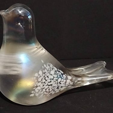 Vintage Silvestri Art Glass Iridescent Snow Bird Figurine Paperweight 4" 