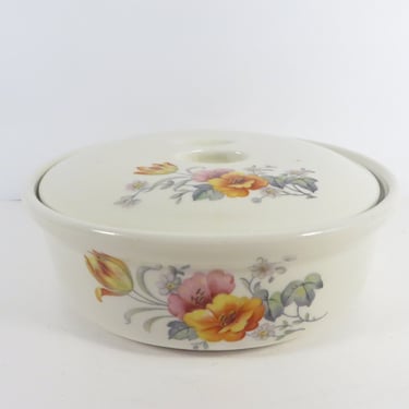 Vintage Coors Pottery Thermo Porcelain Casserole Dish with Lid Tulips Pattern 