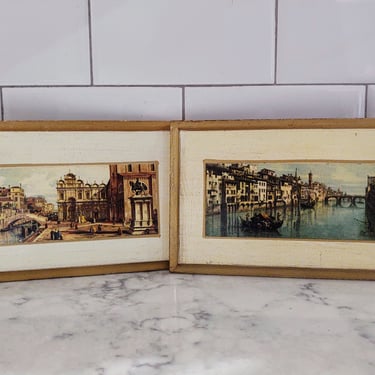 2 Vintage Wooden 5x8 Wall Hangings Venice, Italy Scene Home Decor 