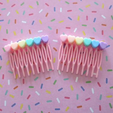 Pastel Rainbow Hearts Hair Combs Clips 