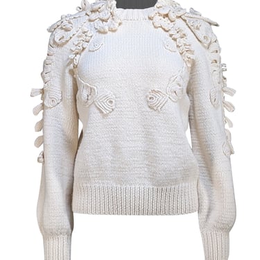 Spencer Vladimir - Cream Wool & Cashmere Blend Flower Detail Sweater Sz XS/S