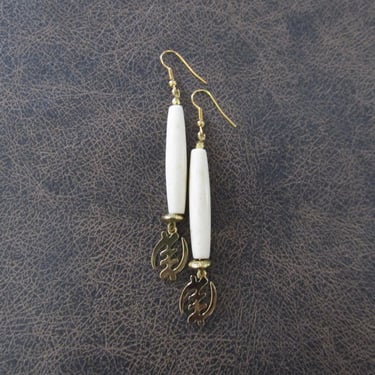 Adinkra symbol earrings, brass Gye Nyame earrings, cream 