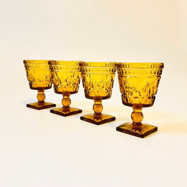 Amber Wine Goblets by Indiana Glass - Set of 4 