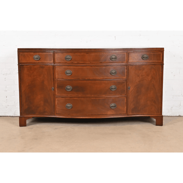 Baker Furniture Georgian Flame Mahogany Serpentine Front Sideboard Credenza or Bar Cabinet, Newly Refinished