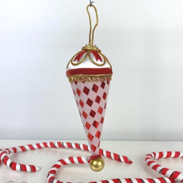 Vintage Christmas Candy Cone/Ice Cream Cone Ornaments, Handcrafted Spun Satin- Foil- Mercury Glass, Retro Christmas Kitschy MCM Tree Decor 