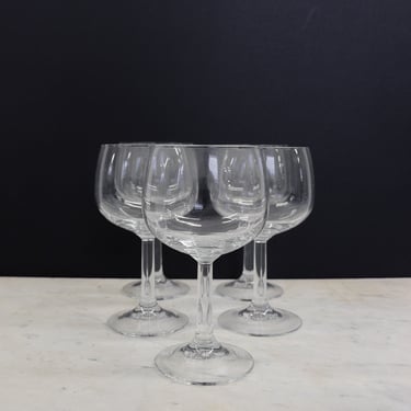 vintage french wine glasses, set of five