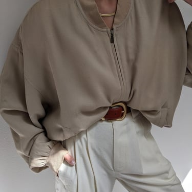 Vintage Latte Waffled Silk Bomber