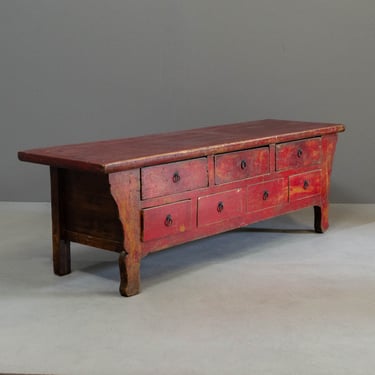 7 Drawer Low Red Sideboard