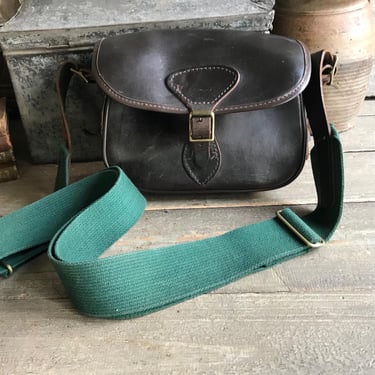 English Leather Game Bag, Saddlebag, Brass Buckle, Canvas Carry Strap, Handcrafted, Damaged 