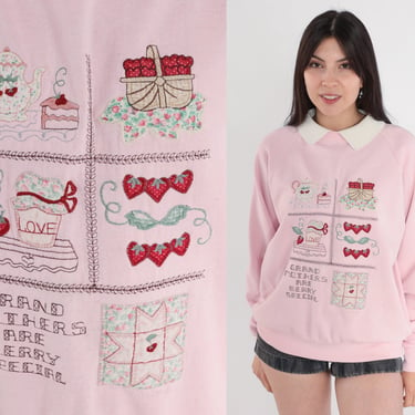90s Grandma Sweatshirt Grandmothers Are Berry Special Pun Sweater Baby Pink Collared Graphic Shirt Vintage Slouchy 1980s Folk Art Large 