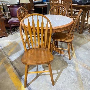 Dining Set with Round Wooden Tile-Top Table and 4 Windsor Chairs