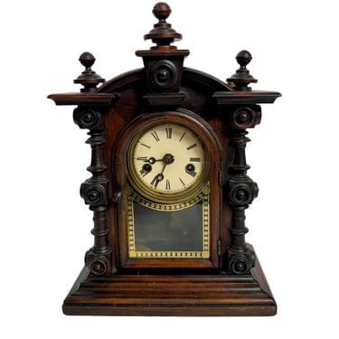 1886 Antique American EN Welch 8 Day Patti VP No. 2 Carved Rosewood Time Clock