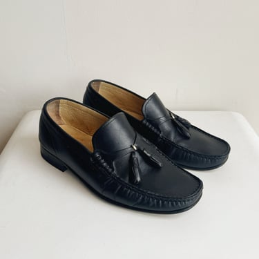 Black Leather Tassel Loafers | Size 8