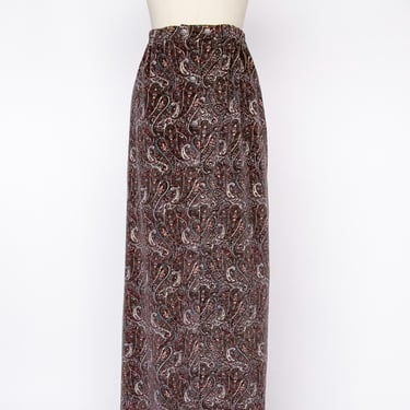 1970s Velvet Maxi Full Skirt Printed Paisley S 