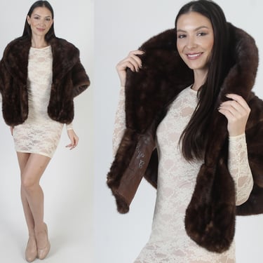 60s Brown Mink Cape, Real Fur Huge Collar Shawl, Capelet With Pockets, Mahogany Bridesmaids Wedding Party Stole 