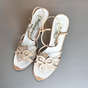 Vintage Y2K Yves Saint Laurent Strappy Sandals Floral Two Tone Size 7 