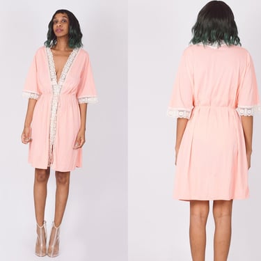VINTAGE 80'S ROBE (S), Vintage 80's Peach Orange Short Lingerie Nightgown Robe 