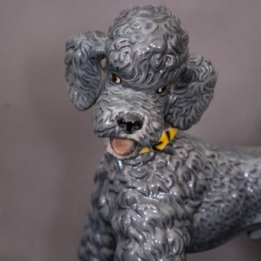 Vintage Keramos Austria Gray Poodle Porcelain Dog Figurine 9.5