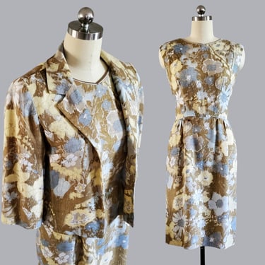 1960s Floral Dress and Matching Jacket Set by R&K Originals- 60s Day Dresses - 60s Women's Vintage Size Large 