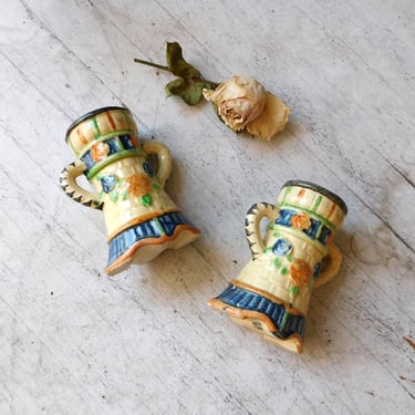 Antique Ceramic Flora et Jaune Vases (set of 2)
