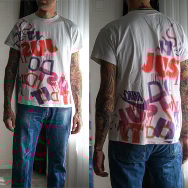 Vintage 90s NIKE Just Do It White Pixelated Digi Print Single Stitch T-Shirt | Made in USA | 100% Cotton | 1990s NIKE Streetwear Unisex Tee 