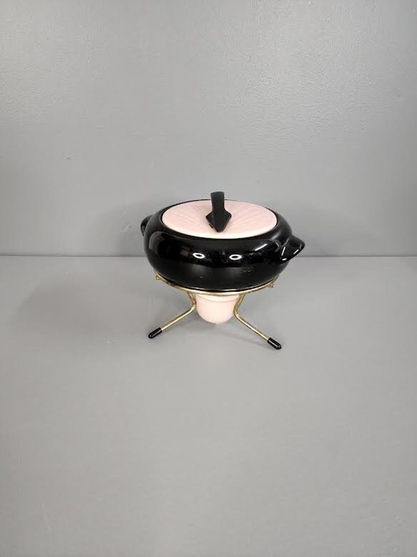 Kenwood Pottery Pink Sun Dial Chafing Dish W/ Stand Retro Revival