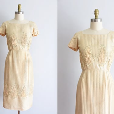 1950s Lady Jane dress/ vintage 50s silk wiggle dress /Carlye pleated silk party dress 