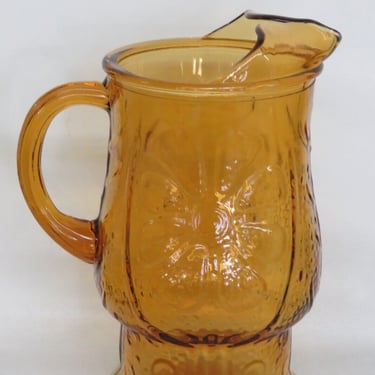 Amber Colored Glass Large Pitcher with Floral Design 2805B