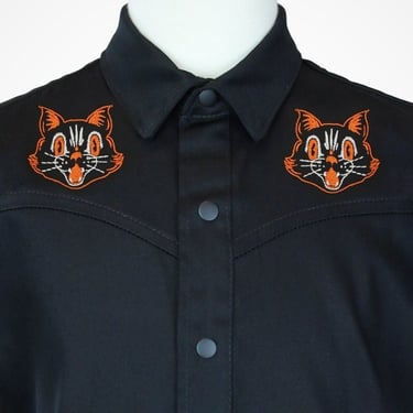 Kid's Halloween Embroidered Cat Western Top 