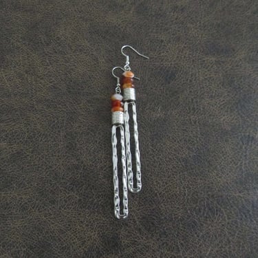 Hammered silver and orange agate earrings 
