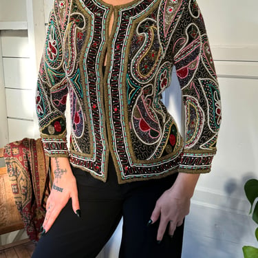 90s Heavily Beaded Silk Jacket | M