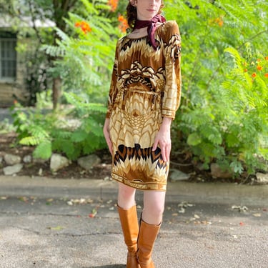 My Autumn's Done Come 70's Leonard Feather Print Dress
