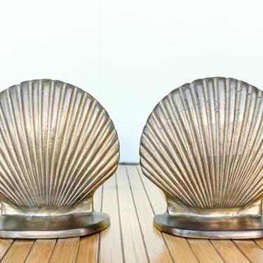Vintage Coastal Brass Seashell Bookends - a Pair