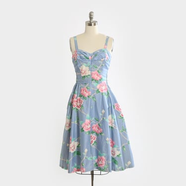Vintage 70s does 50s Hawaiian floral cotton fit & flare dress 