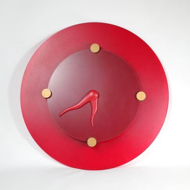 Koziol Wall Clock by R. Lehn & J. Diehl – Red and Gold, Large Vintage, Memphis Style Design, Made in Germany 