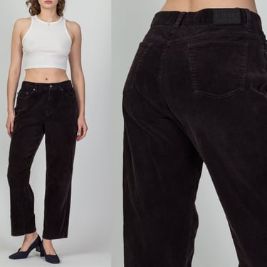 80s Ralph Lauren Corduroy High Waist Pants - Medium to Large, 31" | Vintage Dark Plum Straight Leg Retro Trousers 