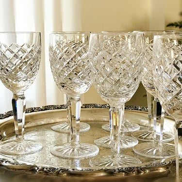 Waterford crystal wine glasses. Fine Irish cut glass luxury stemware in Comeragh pattern. Vintage discontinued single stems. 
