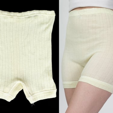 Vintage Yellow Ribbed Knit Knickers - Extra Small | 70s 80s Retro Stretchy High Waisted Bloomers 