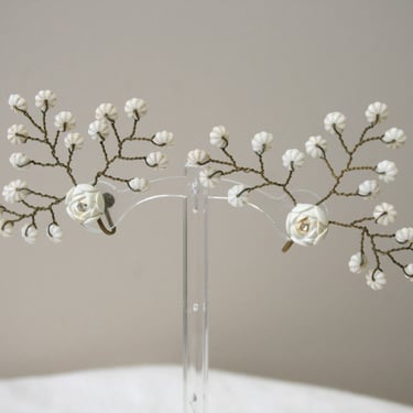 1950s Wire and Bead Rose Screw Back Statement Earrings 